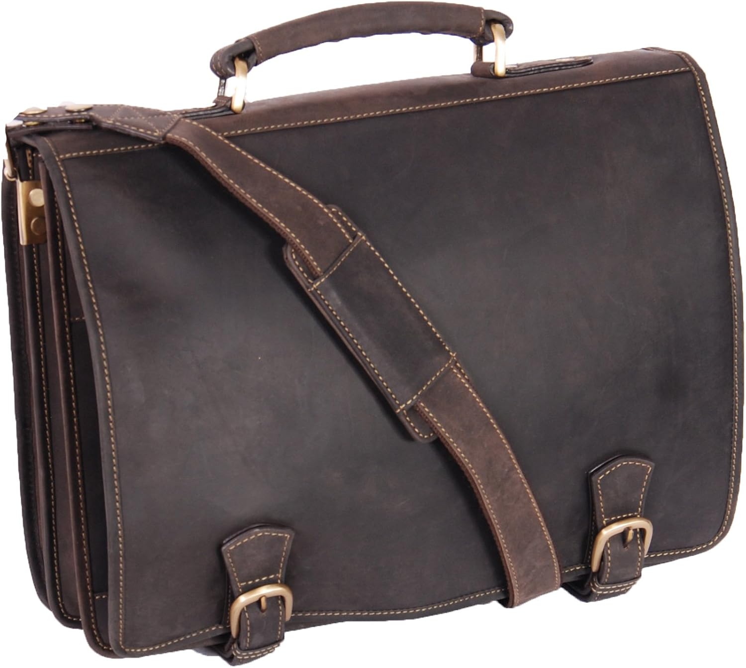 Mens Real Leather Messenger Satchel Organiser Laptop Bag Briefcase HALL Oil Brown, Brown, 40x30x13cm