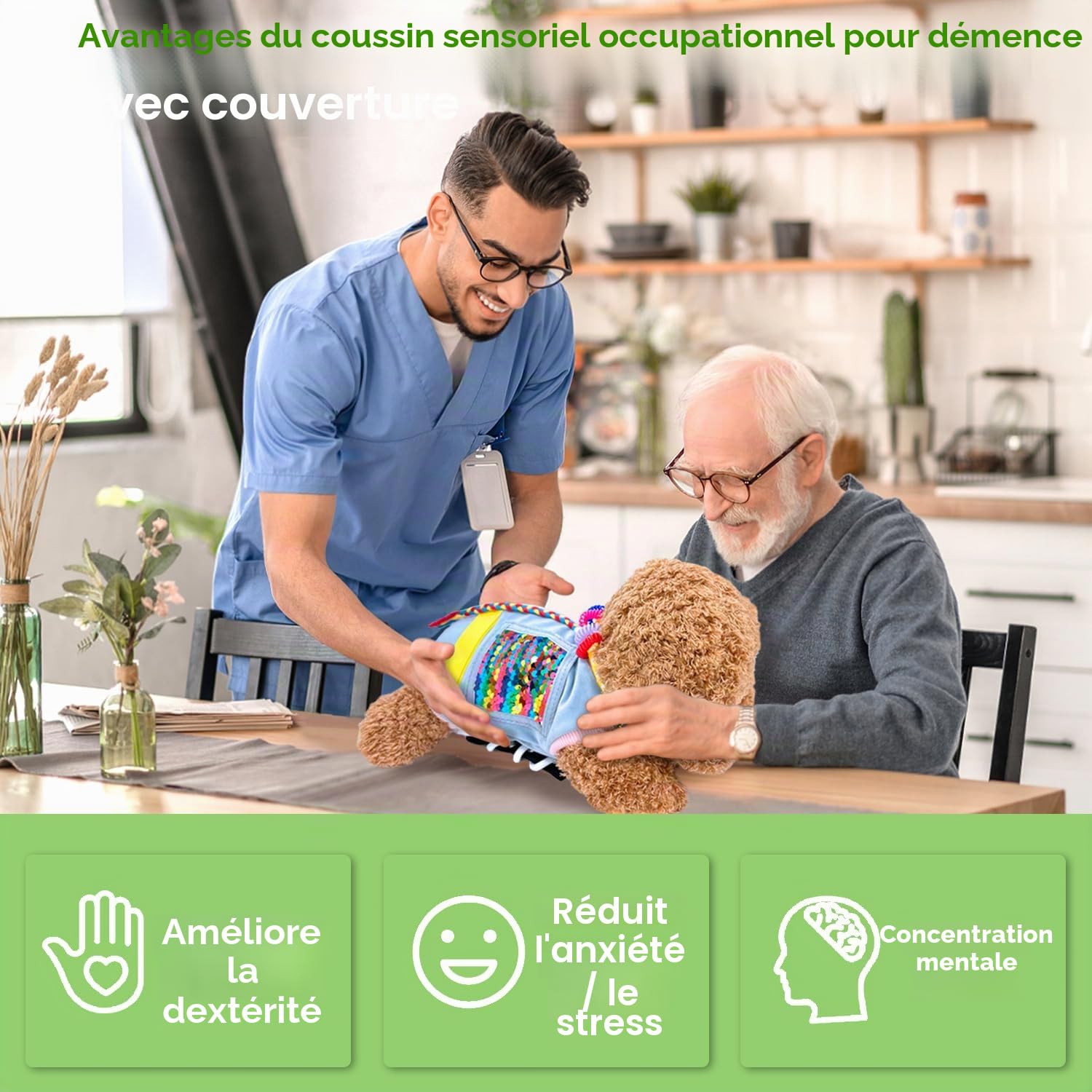 Couverture sensorielle pour chien âgé, couverture sensorielle pour démence, cadeau et activités pour personnes âgées atteintes de la maladie d'Alzheimer ou de démence, jouets sensoriels Fidget Toys