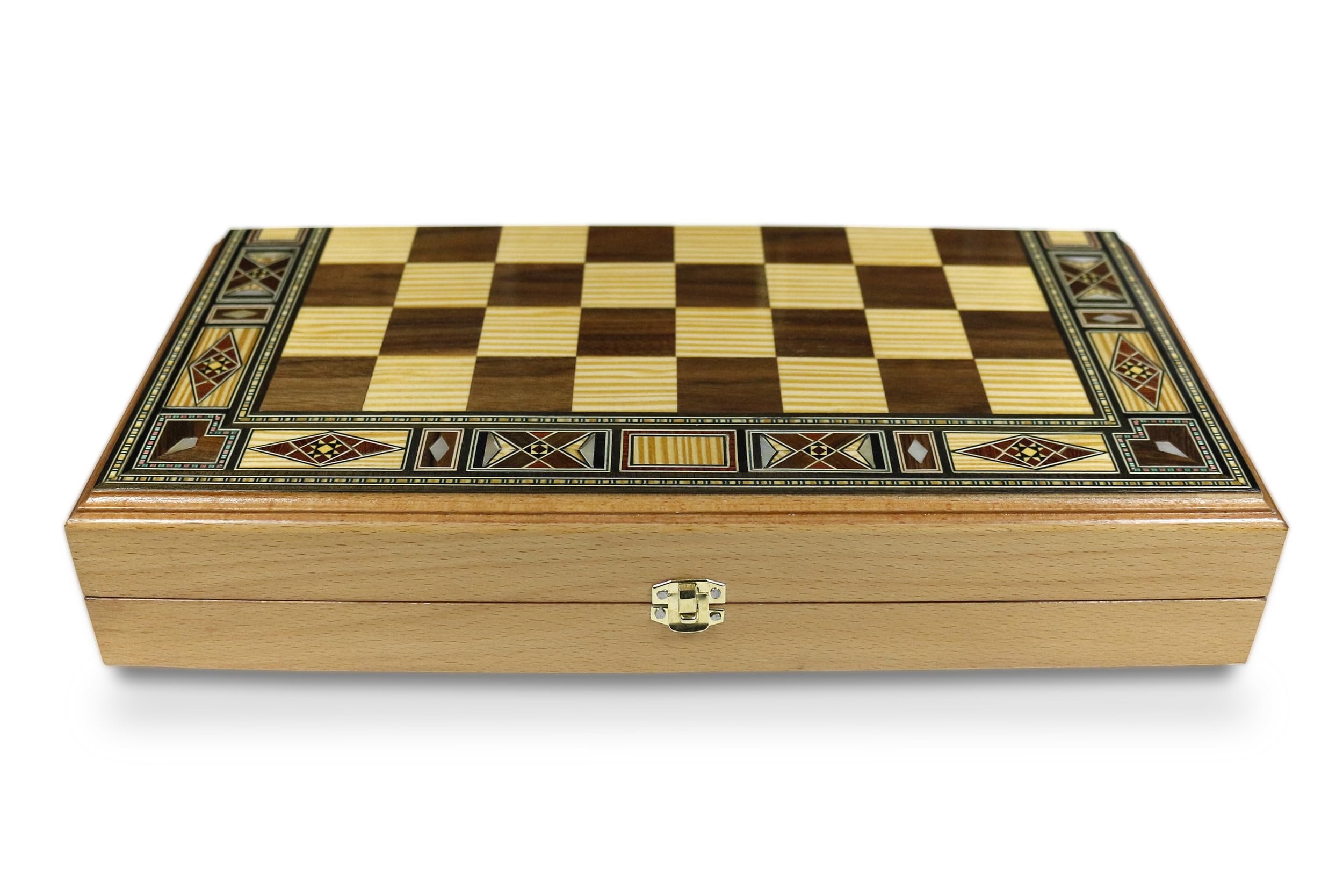 Novità 40 x 40 cm Backgammon Tavla/Gioco di scacchi/Dame Board BE 414 SF con 30 pietre backgammon in legno e scacchi in legno KH 75