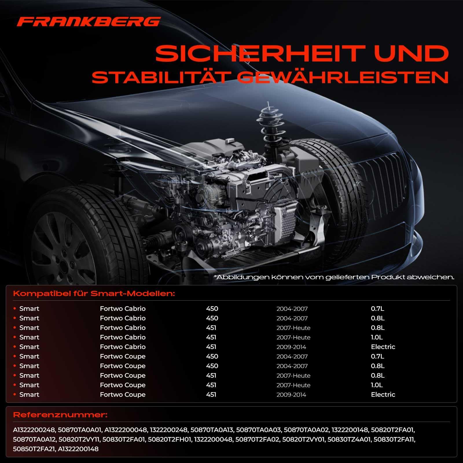 Frankberg 3x Motorlager Getriebelager Drehmomentstützlager Vorne Kompatibel mit Fortwo Cabrio 450 0.7L 0.8L 2004-2007 Fortwo Cabrio 451 0.8L 1.0L Electric 2007-2024 Replace# 1322200248