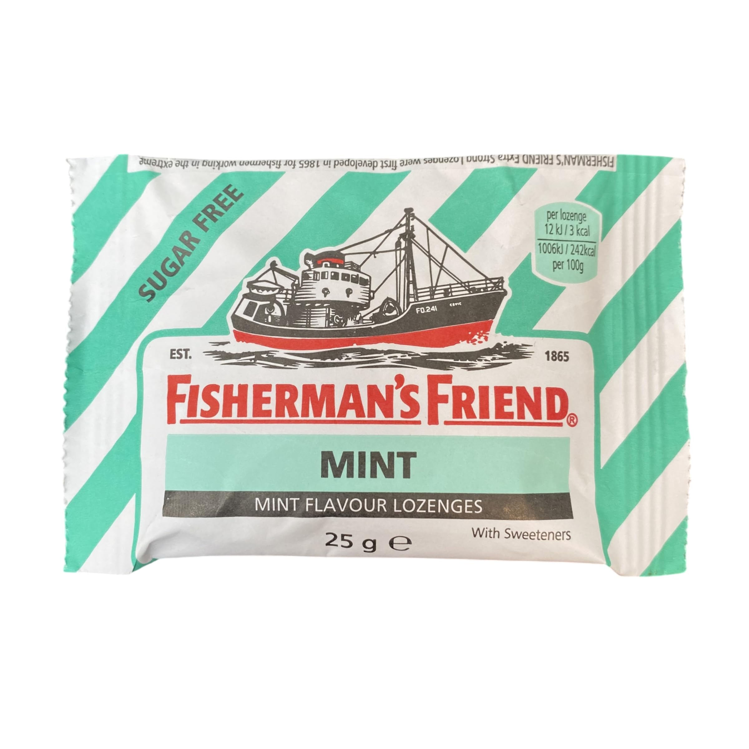 Fisherman's Friend Mint, 24er Vorratsbox, Pfefferminze und Menthol Geschmack, zuckerfrei & vegan, Bonbons für frischen Atem, 24 x 25g