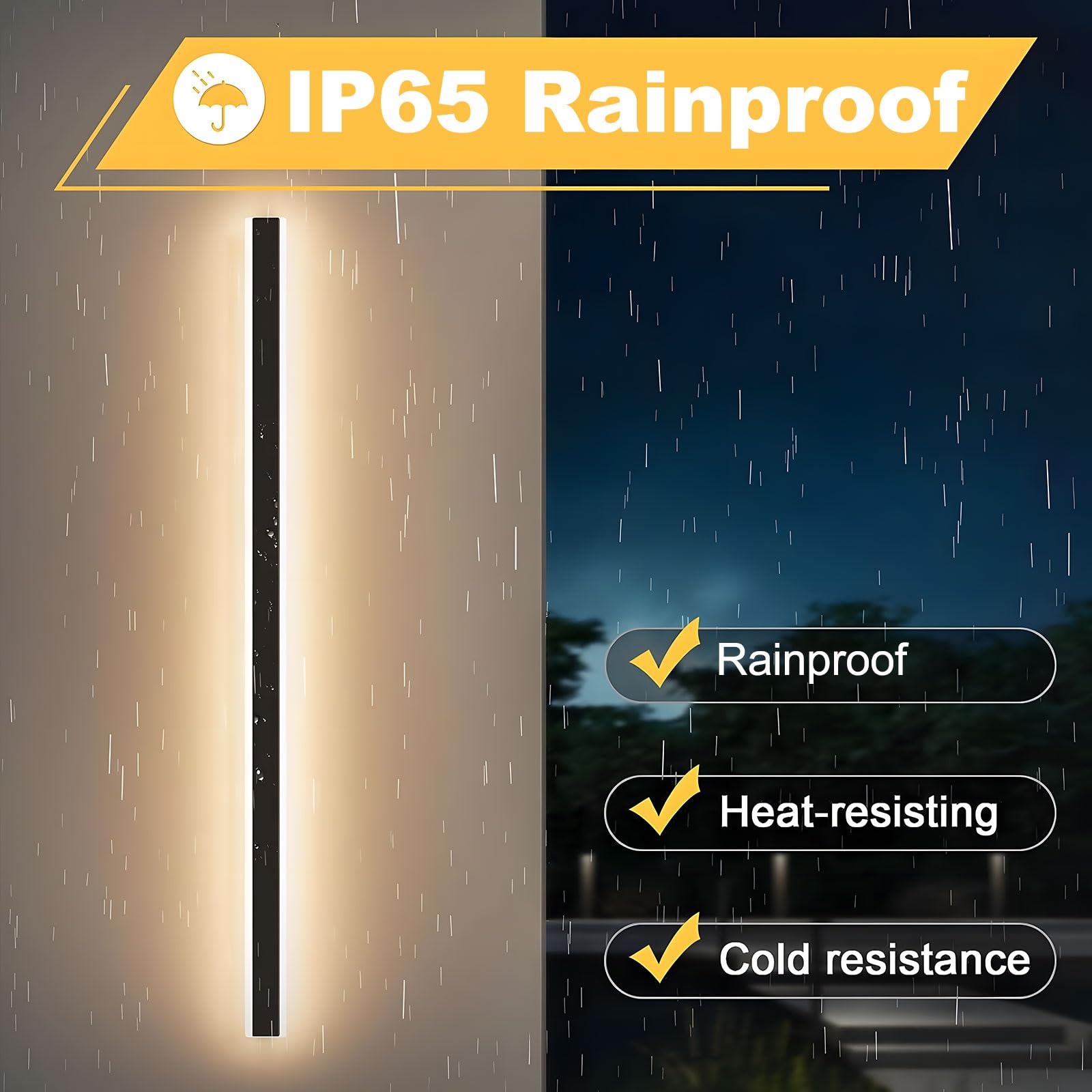 Outdoor Modern Wall Light 60CM, 18W 1100LM Long Strip Wall Sconce with 3000K Warm White Light, IP65 Rainproof Outside Porch Wall Fixture for Garden Patio Garage - 5