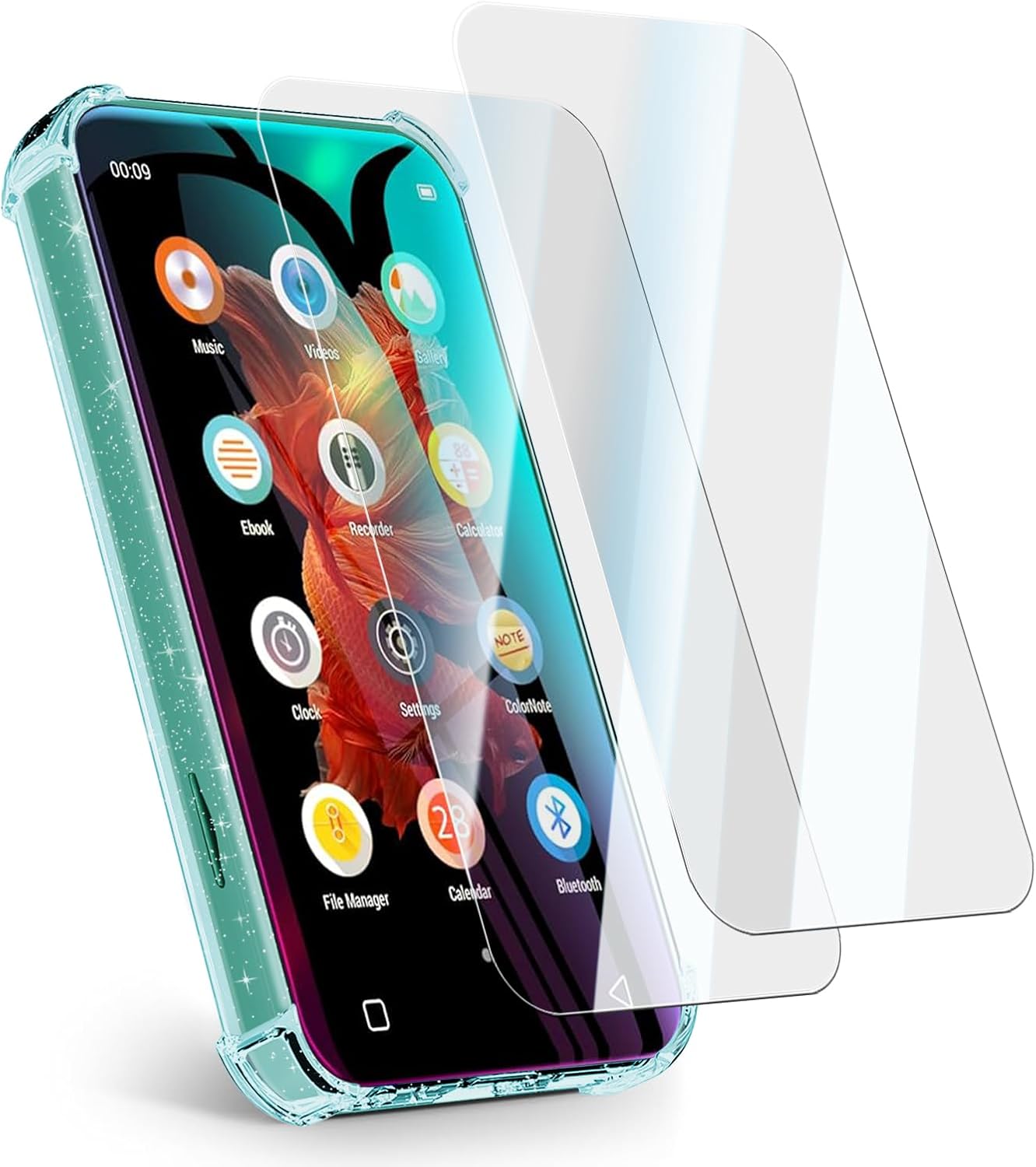 Case and Tempered Glass Screen Protector for innioasis G1 G3 MP3 Player 2 in 1 Set，TPU Clear Cover,Anti Scratch Shock Absorption 9H Hardness, HD Clear, 2 Pack