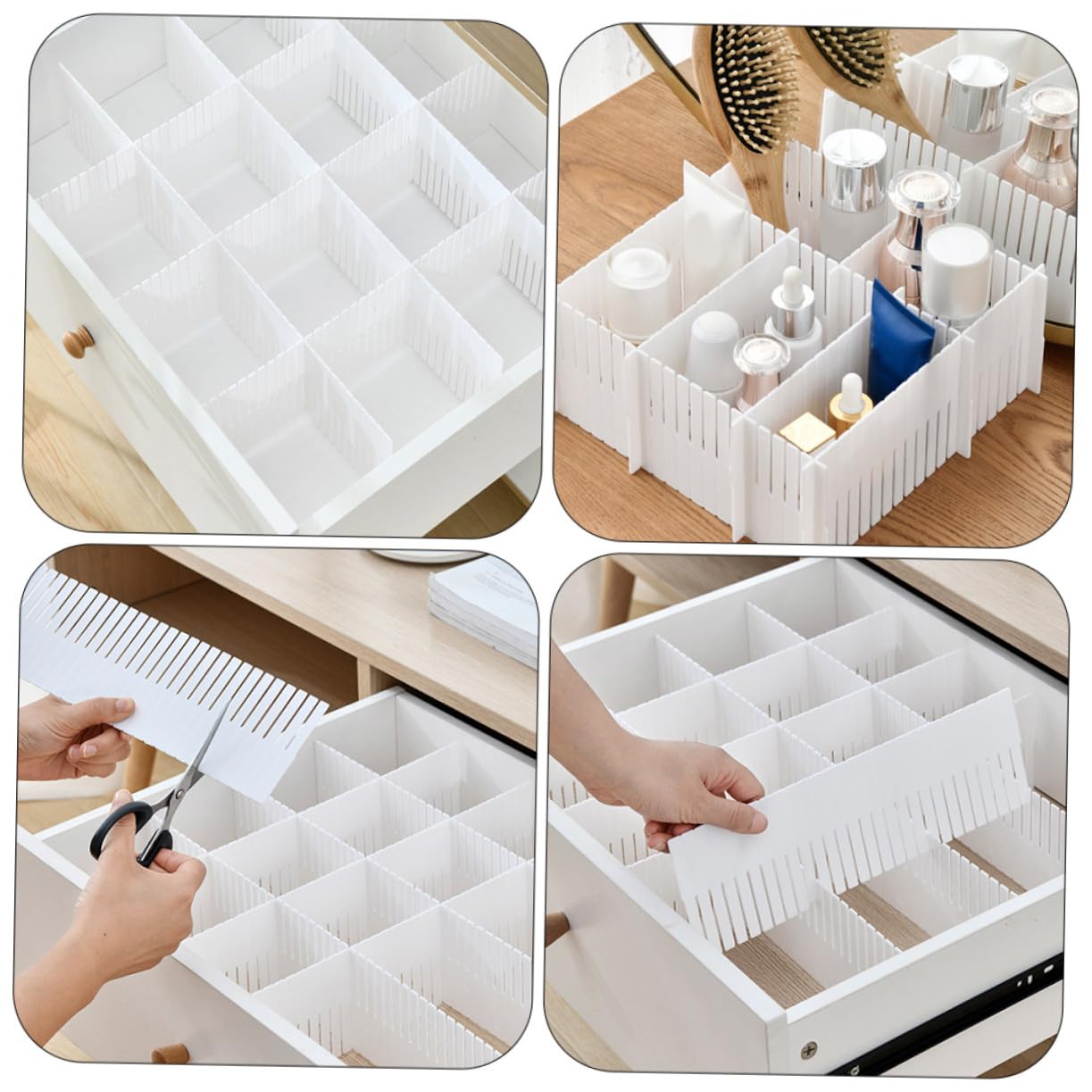 Divisor de Cajones Multifuncional de Plástico Blanco, 10 Piezas para Organizar Ropa Interior y Toallas en Cajones, Crea Compartimentos y Ordena Espacios