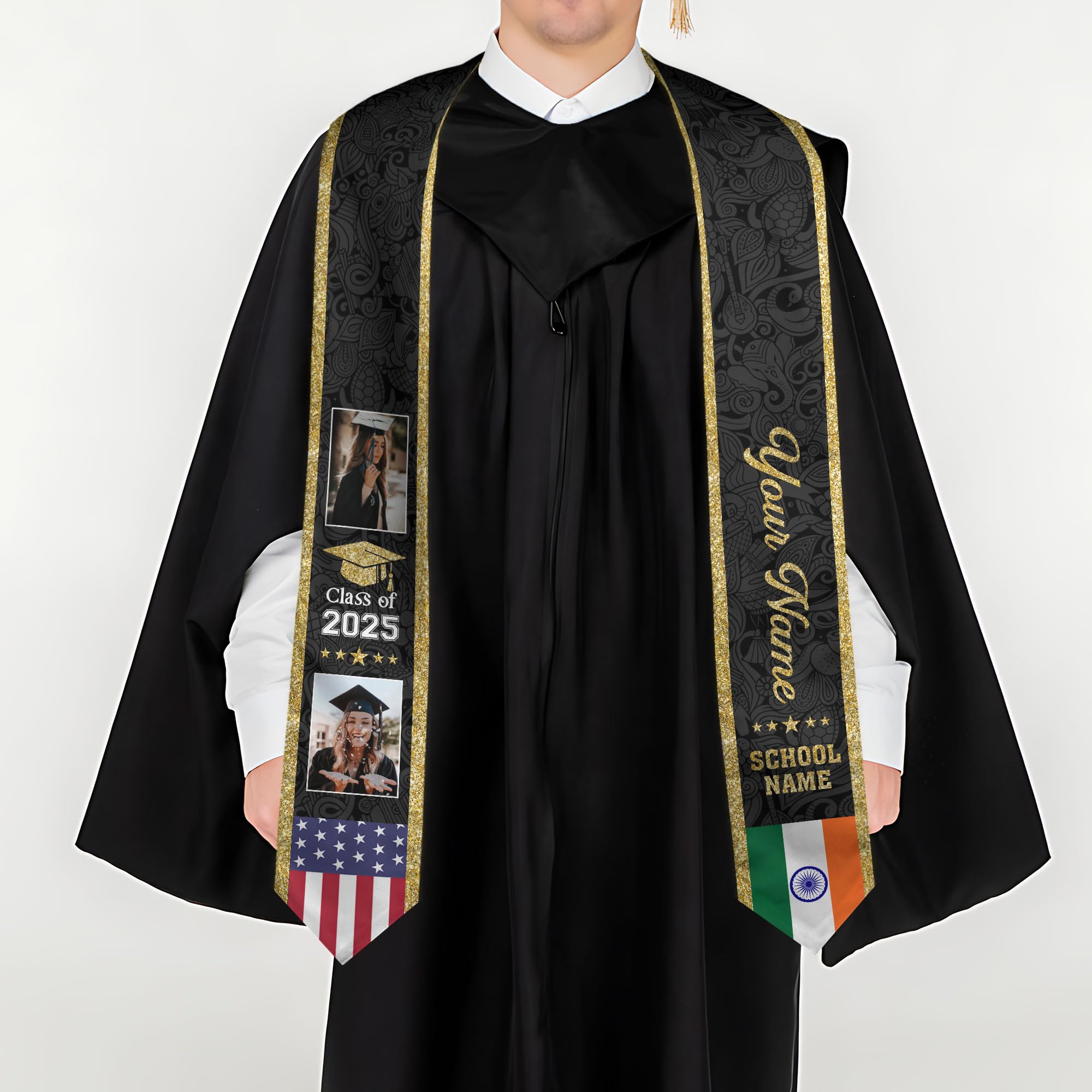 MonkeyVan Personalized India Graduation Stole, Indian Graduation Sash, India Flag Graduation Stole, Class of 2025 Id4