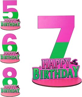 Pink and Green Number Sign Centerpiece, 7th Photo Props for Tables, Wooden Table Decorations for Girl Birthday Party Supplies(7th)