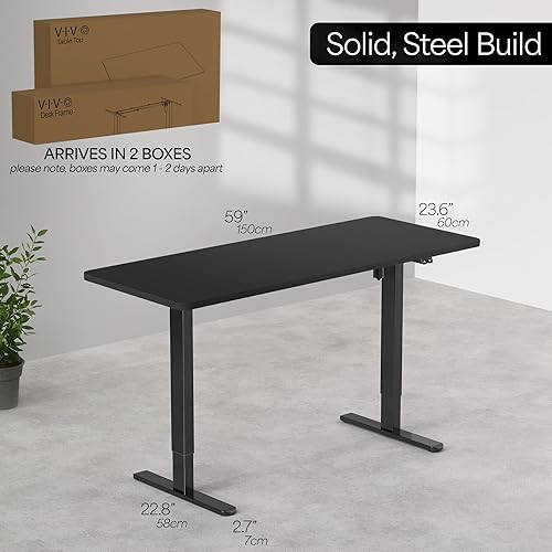 Miniatura 6 de VIVO DESK-KIT-B06B - Escritorio eléctrico de altura ajustable para trabajo de pie, 60 x 24pulgadas, cubierta sólida de una pieza color negro y marco