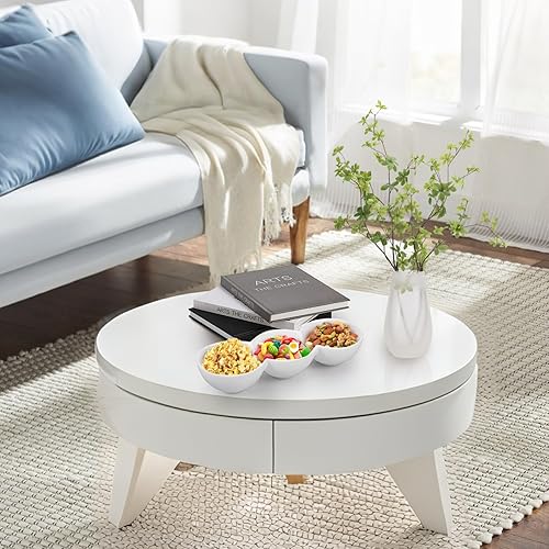 Miniatura 8 de Yesland Bandeja de porcelana de 3 compartimentos para servir aperitivos, juego de 4 cuencos tripletes blancos de 10 onzas, juego de cuencos,