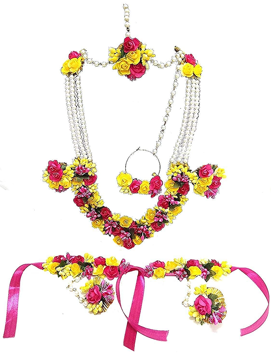 12seasons Latest Flower Jewellery Designer Yellow Pink Jwellery Set for Women & Girls (Mehandi/Haldi/Bridal/Baby Shower/Marriage/Wedding) (old pink)… (B09GNVVX8Y) Amazon Price History, Amazon Price Tracker