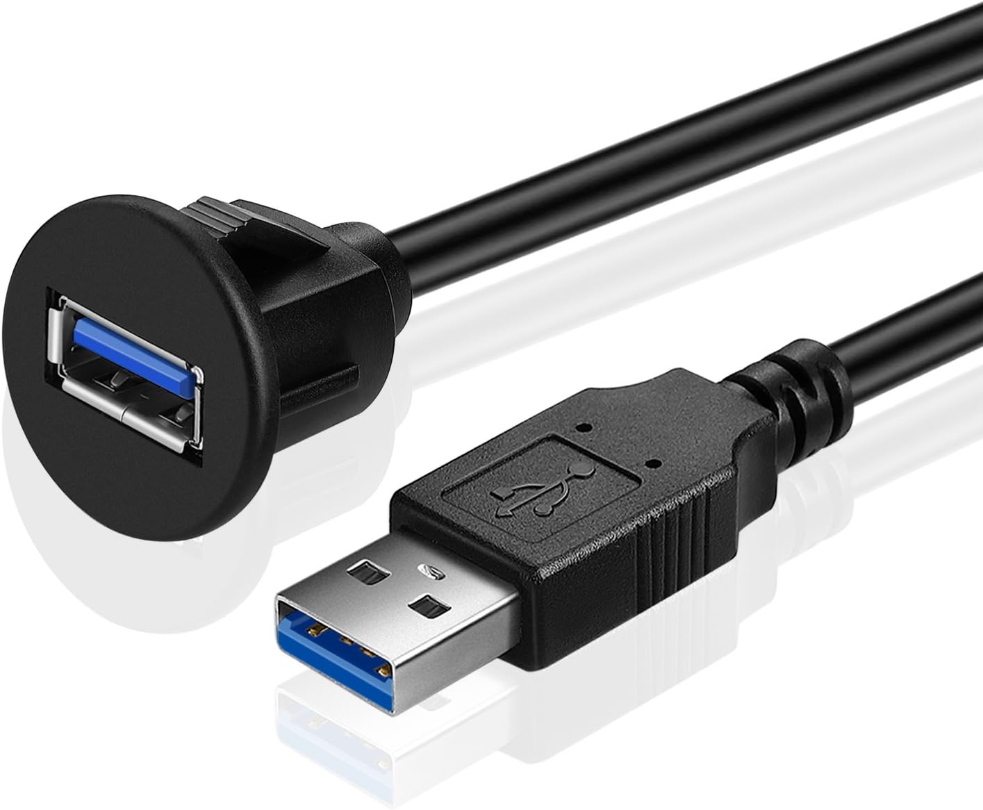 TNP Products USB 3.0 Flush Mount Cable w/Buckle, Dashboard Panel Dash Mount 1 Port USB Socket Plug Jack Connector Extension Wire Cord Water Resistant Male to Female (1.8M / 6FT)