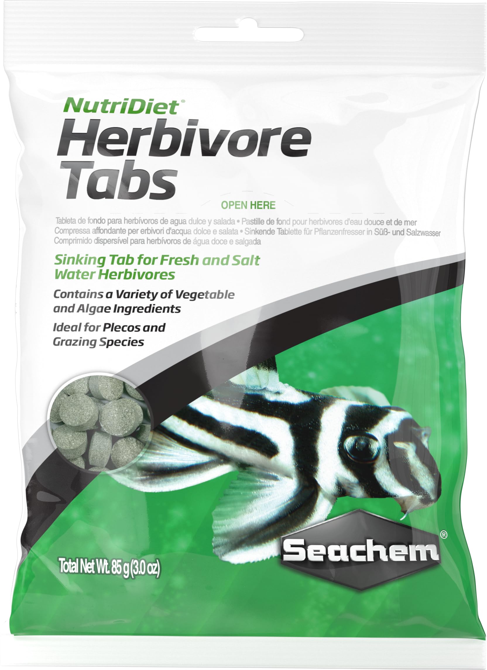 Seachem NutriDiet Herbivore Tabs 85g – Sinking Fish Food Tablets for Freshwater & Marine Herbivorous Fish, Vegetable & Algae Blend, Ideal for Plecos & Grazing Species