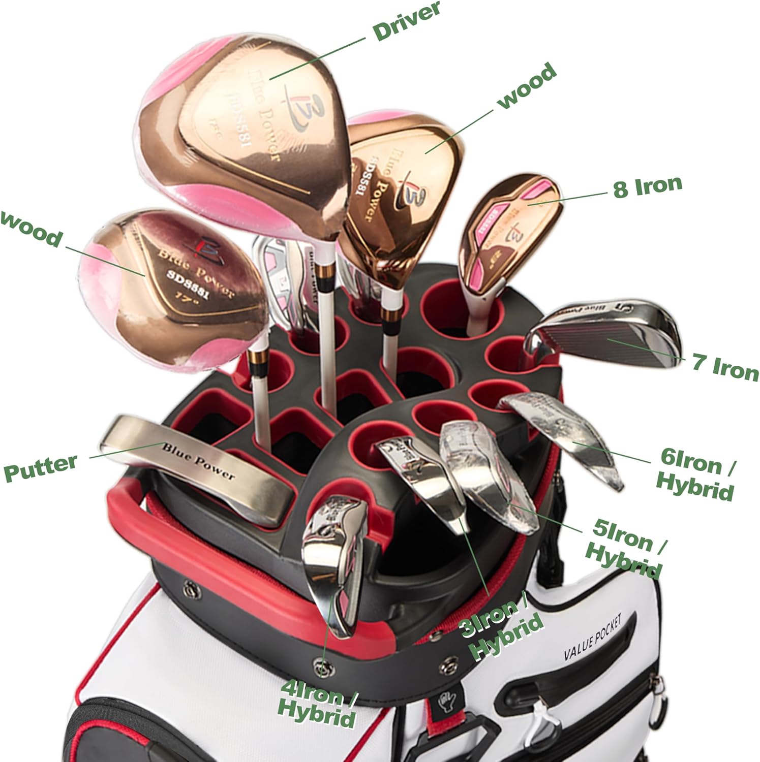 UNIHIMAL Golf Cart Bag with 14-Way Full-Length Dividers, Golf Bag for Men Women with Magnetic Leather Pocket, Handles and Rain Cover, Lightweight Golf Club Bag Includes Cooler Pockets