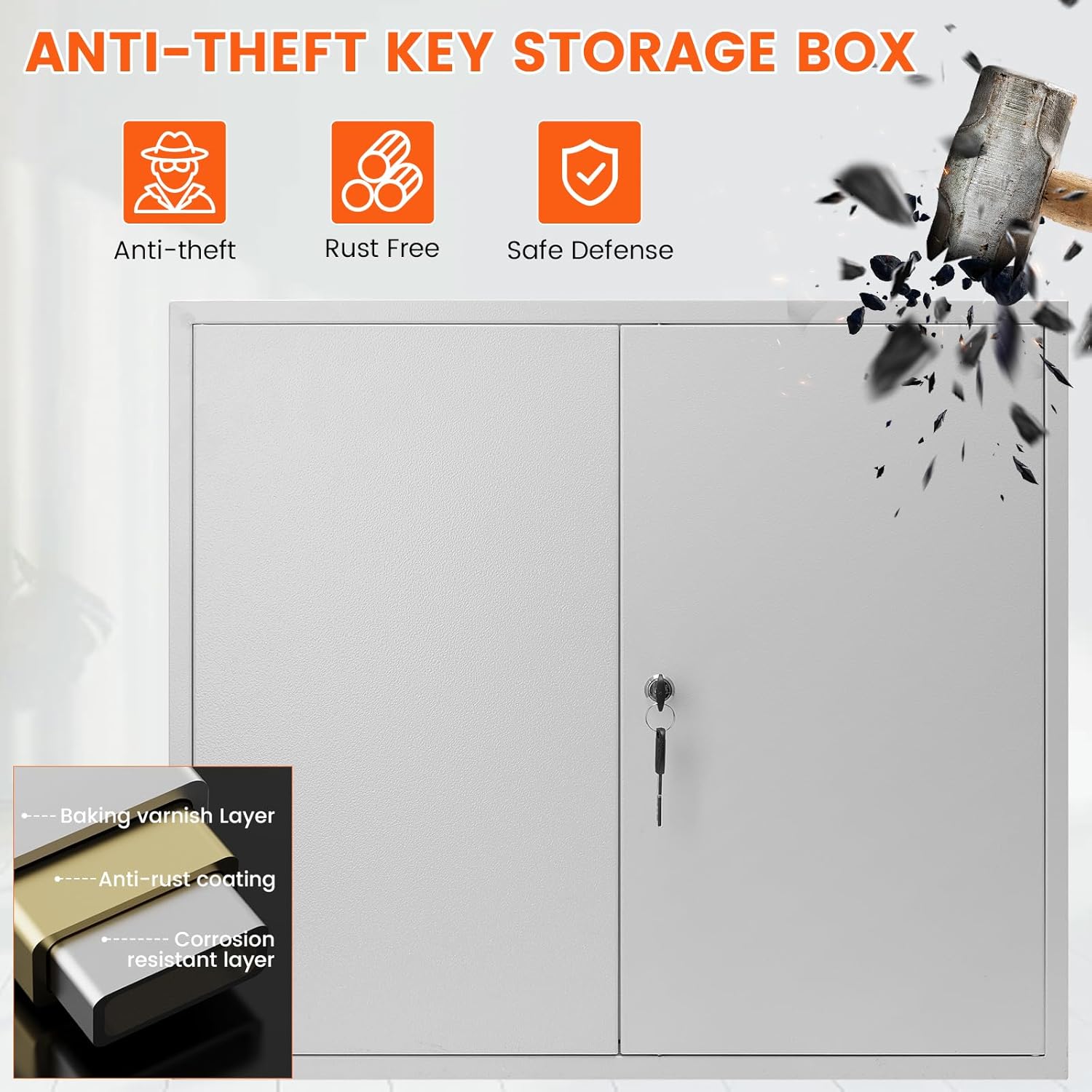 440 Keys Dual-Door Key Lock Box Wall Mount with 20 Adjustable Hook Plates, Numbered Hooks and Tags, Steel Key Cabinet with Index Log, Key Storage Box Key Organizer for Garage Home Office, White
