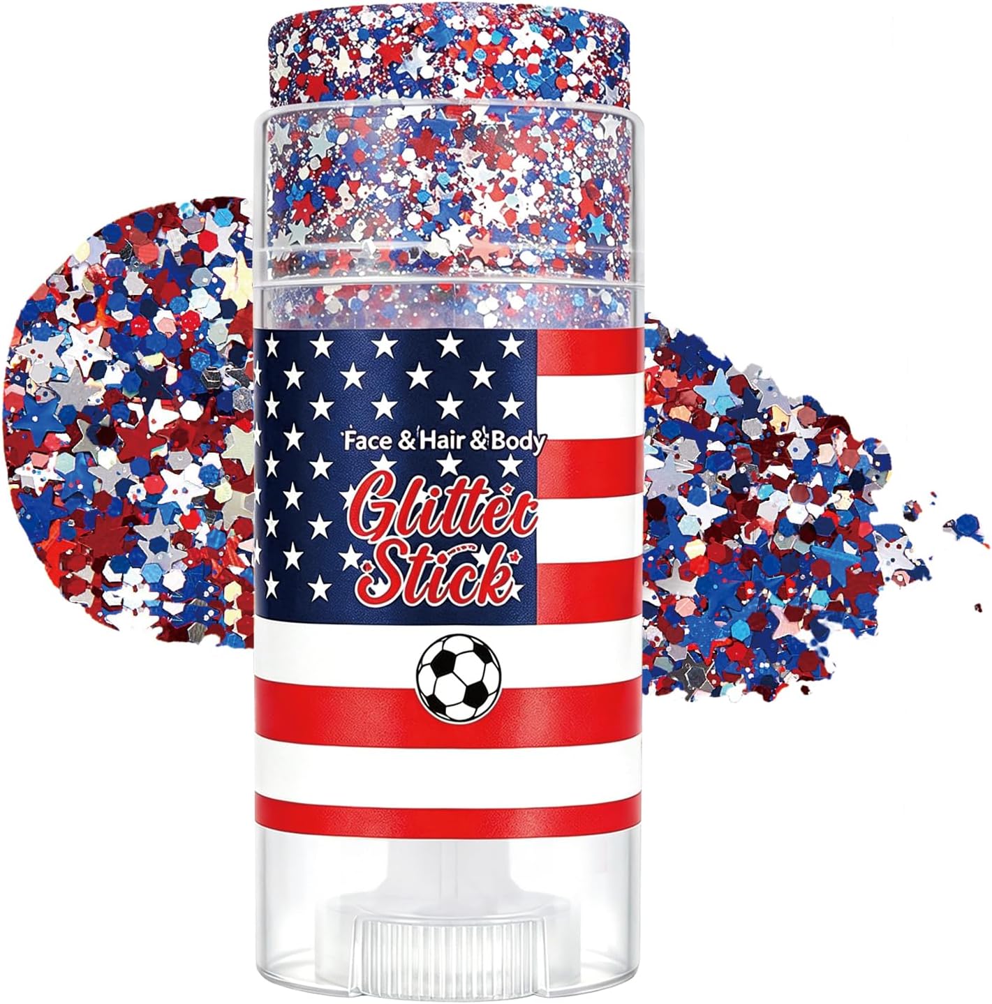 Patriotic Red White and Blue Body Face Hair Glitter Stick with Star Sequins, USA Flag 4th of July Outfits Accessories Softball Baseball Makeup for Independence Day 250 Anniversary-B