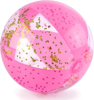 AmorPresent 16" Glitter Beach Ball with Golden Confetti - Inflatable Pool Toy for Kids, Toddlers, Summer Beach Parties