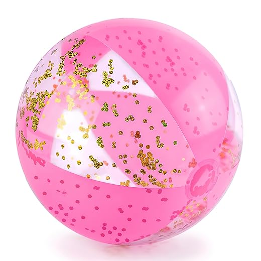 Amor Present Beach Ball, 16" Glitter Beach Ball Inflatable Beach Balls for Kids & Toddlers Pool Balls Summer Party Favors