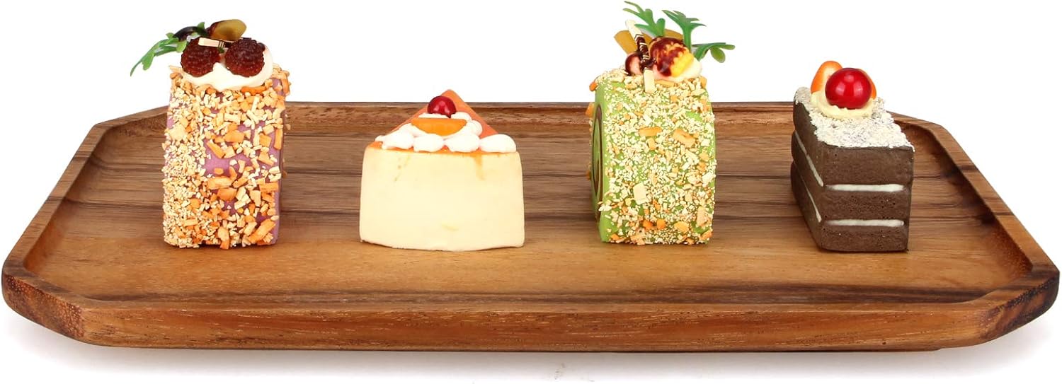 2 Pcs Large Wooden Platters Serving Trays Acacia Wood Charcuterie Platter for Food Charger Plates Cheese Serving Board Rectangular Platters Meat Charcuterie Boards Decorative Vegetable Fruit Tray