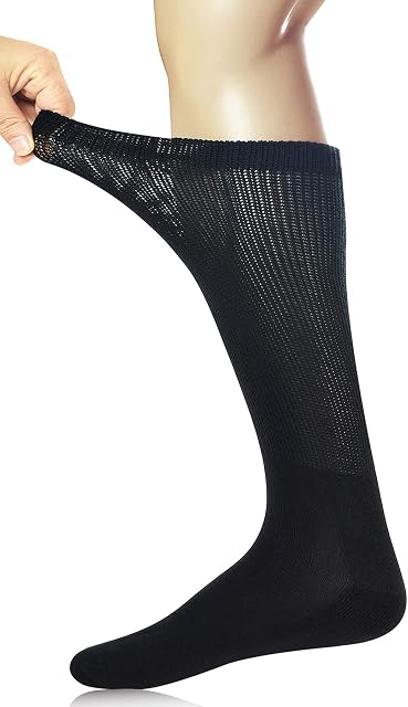 Yomandamor 3 Pairs Mens Cotton Diabetic Knee High Seamless Socks,6-11