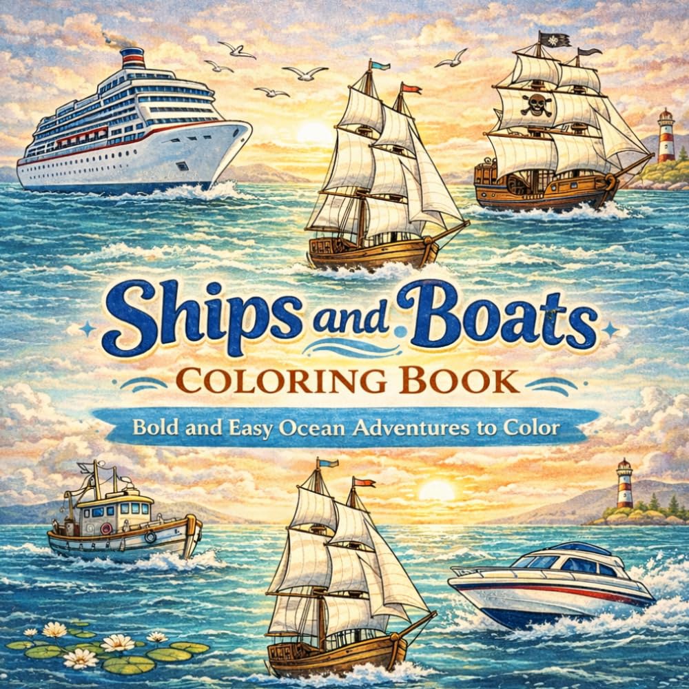 Ships and Boats Coloring Book: Bold and Easy Ocean Adventures to Color