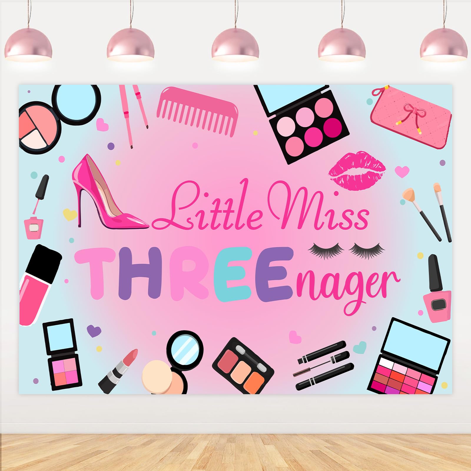 kreat4joy Little Miss Threenager Birthday Decorations Girls, 3rd Birthday Decorations Backdrop Banner for 3 Year Old Girl Makeup Party Decorations 3 x