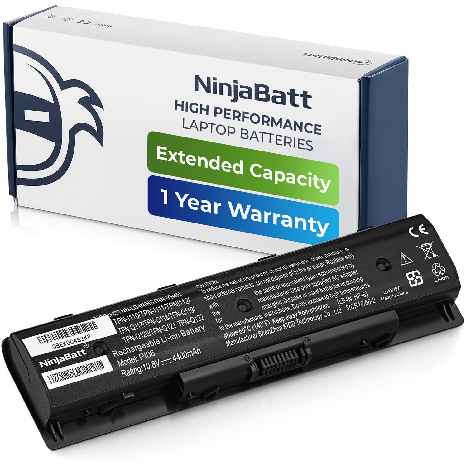 NinjaBatt Battery for HP P106 710416-001 Envy 710417-001 PI06 HSTNN-LB4N M7-J020DX 17-E020US M6-N012DX HSTNN-UB4N HSTNN-LB40 TPN-L112 M6-N010DX 17T-J100 – High Performance [6 cell/4400mAh/10.8v]