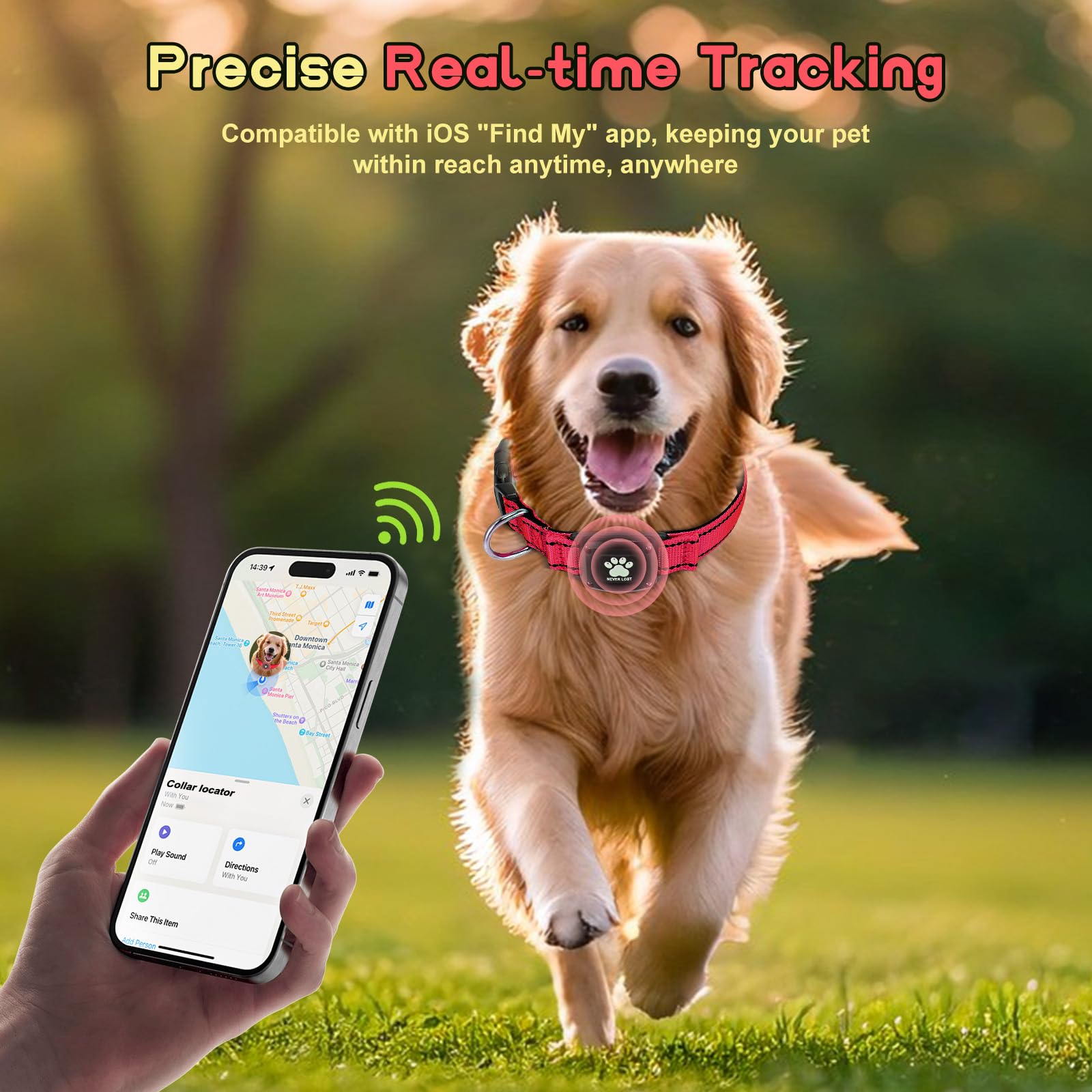 GPS Dog Collar Tracker 2-in-1,Reflective Waterproof Pet Collar,iOS-Only,No Monthly Fees,Unlimited Range,Ideal for Dog Tracking pet Tracker,for Small Dogs(S (12.6"-16.5" Width:0.78"), Red) - image 3