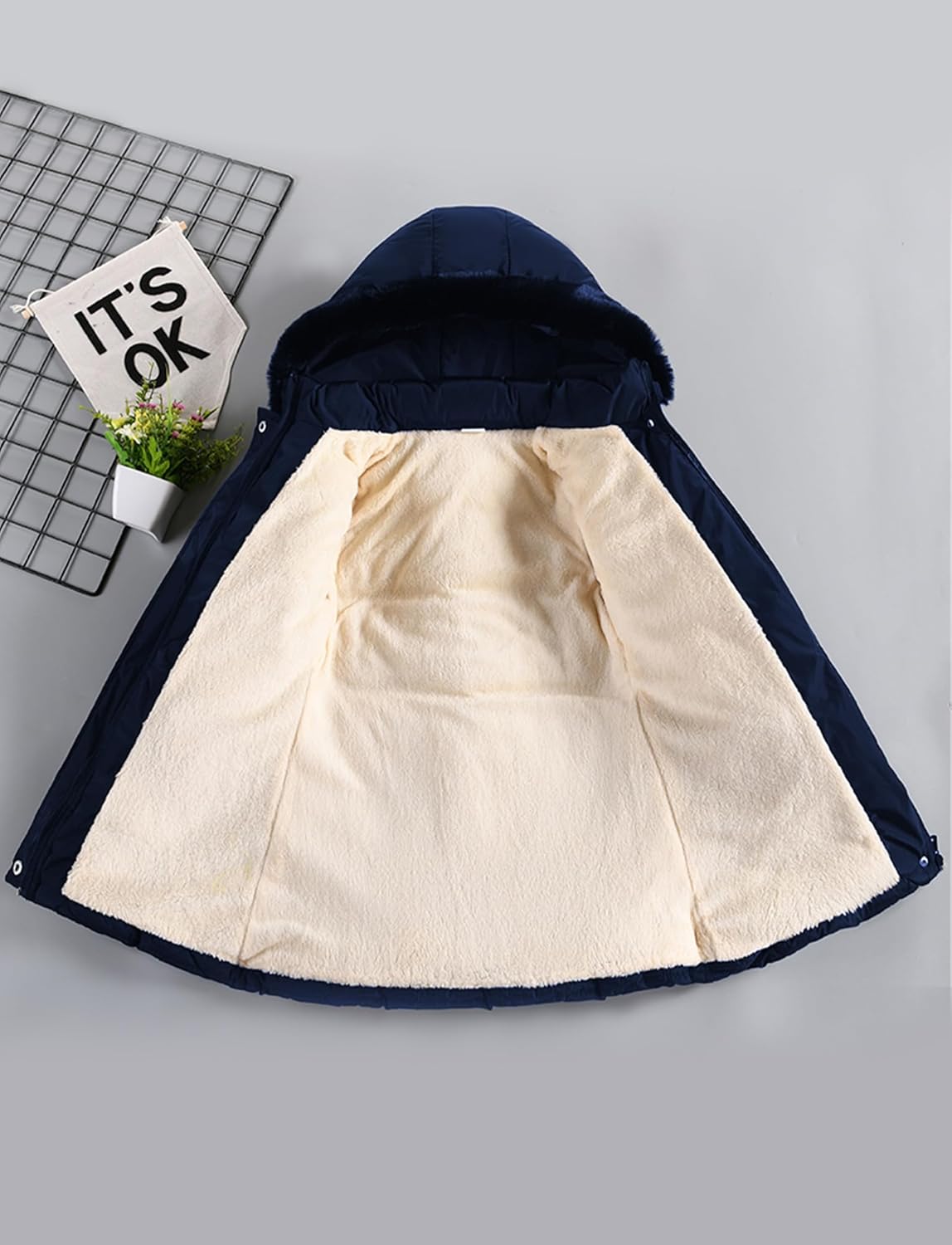 Happy Cherry ガールズ ウィンターコート パーカー フリース裏地 キッズ スノーフード パファージャケット 暖かい ウエ