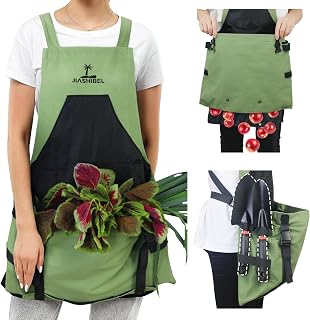 Gardening Apron with Pockets For Women & Men,Adjustable Cross Back Canvas Garden Apron with Quick Release Pockets