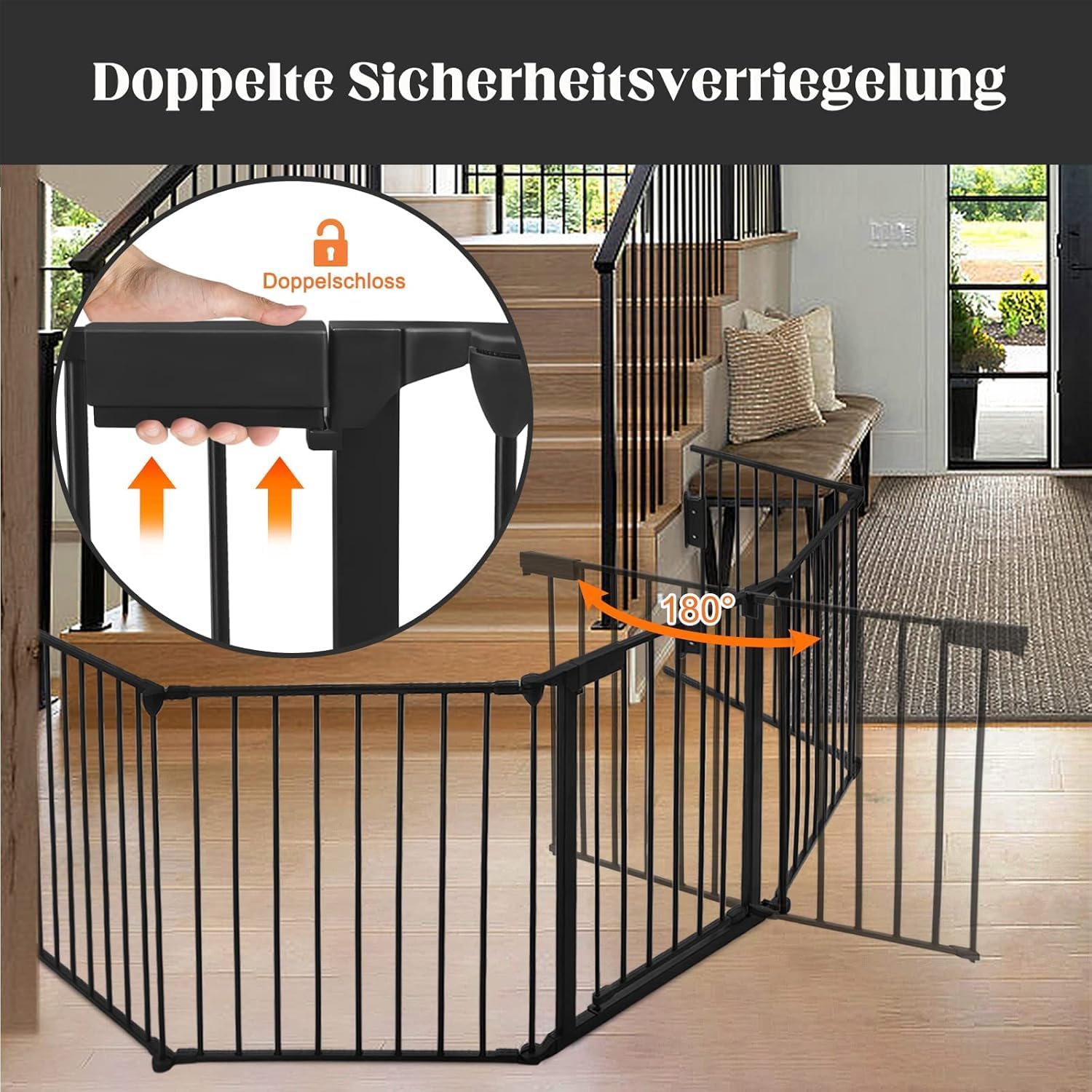 FIVMEN Rejilla de protección para chimenea con puerta, 300 cm, de metal, para niños, incluye 5 elementos