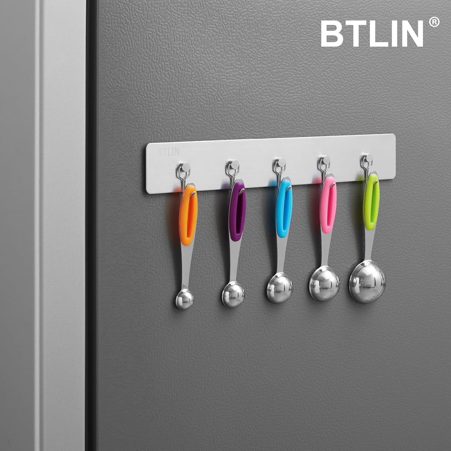BTLIN Magnetic Hooks Rack, Stainless Steel Material Non Rusting Magnet Hook, Suitable for Cooker Hood, Kitchen Utensil, Fridge, Grill, Silver 300MM