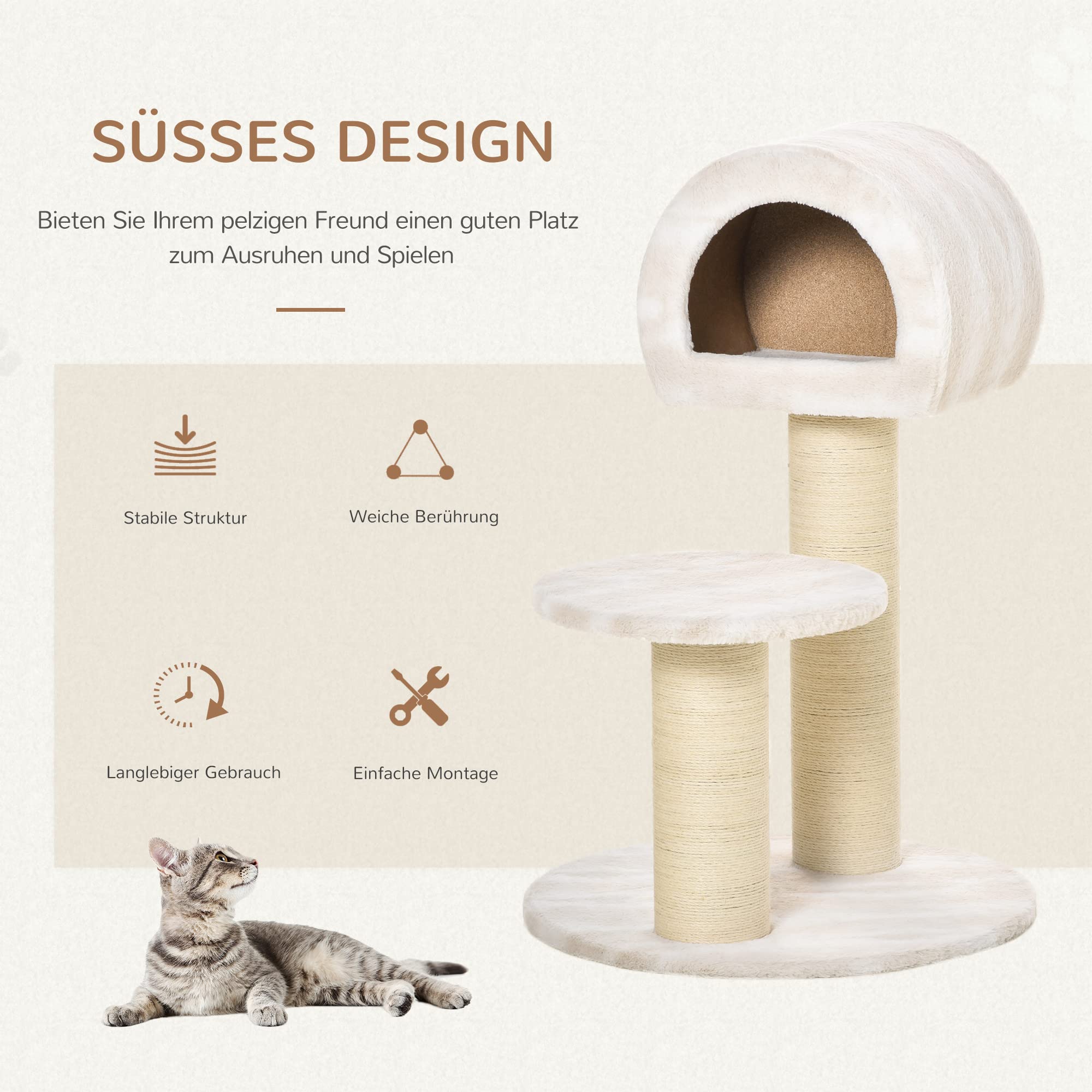PawHut kattenkrabboom kattenspeelgoed klimboom sisalbekleding ligvlak met bal natuur 66 x 47 x 120 cm PawHut kattenkrabboom kattenspeelgoed klimboom sisalbekleding ligvlak met bal natuur 66 x 47 x 120 cm