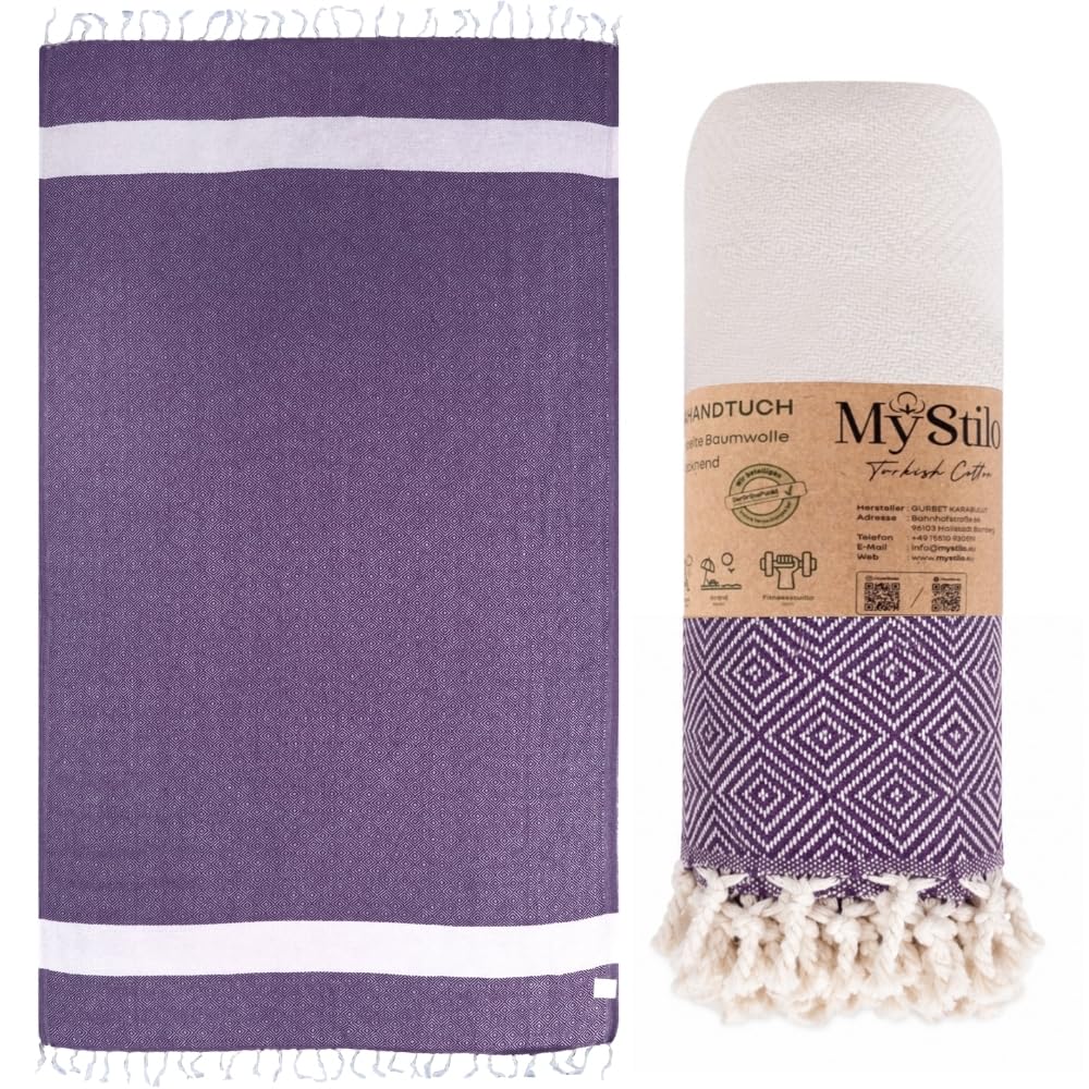 MyStilo Strandtuch Saunahandtuch XXL - Dickes, Weiches Badetuch 100x200cm, Schnelltrocknend - Premium Hamamtuch mit Diamantmuster für Männer, Frauen (VIOLETT)