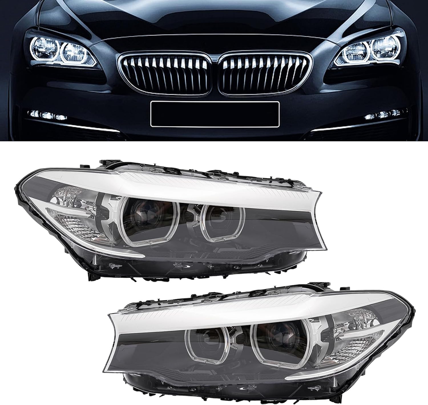 1 Pair LED Headlight Assembly for 2017-2020 BMW 5 Series G30 G31 (with LED DRL) Headlamps Driver and Passenger Side OEM 8499119, 8499120