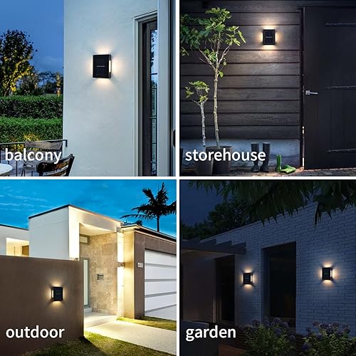 Miniatura 6 de I-SHUNFA Luz solar de pared, luz de paisaje, 8 luces LED para arriba, abajo, izquierda y derecha, adecuada para patios, vallas, paredes exteriores,