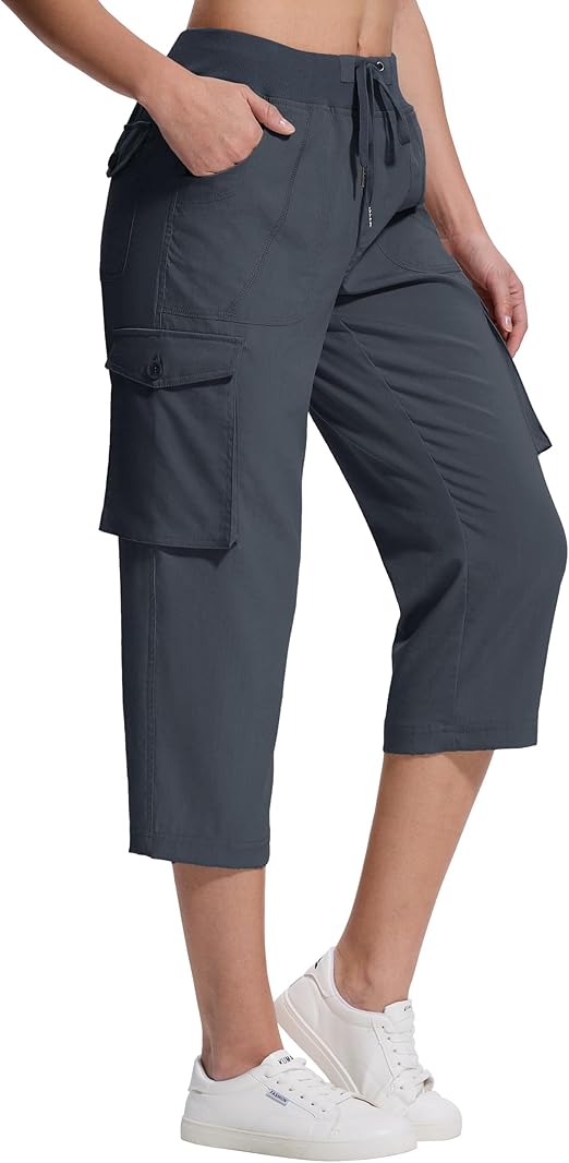 Womens Cargo Capri Pants with 6 Pockets Lightweight Stretch Hiking Casual Summer Pant for Women Travel Outdoor