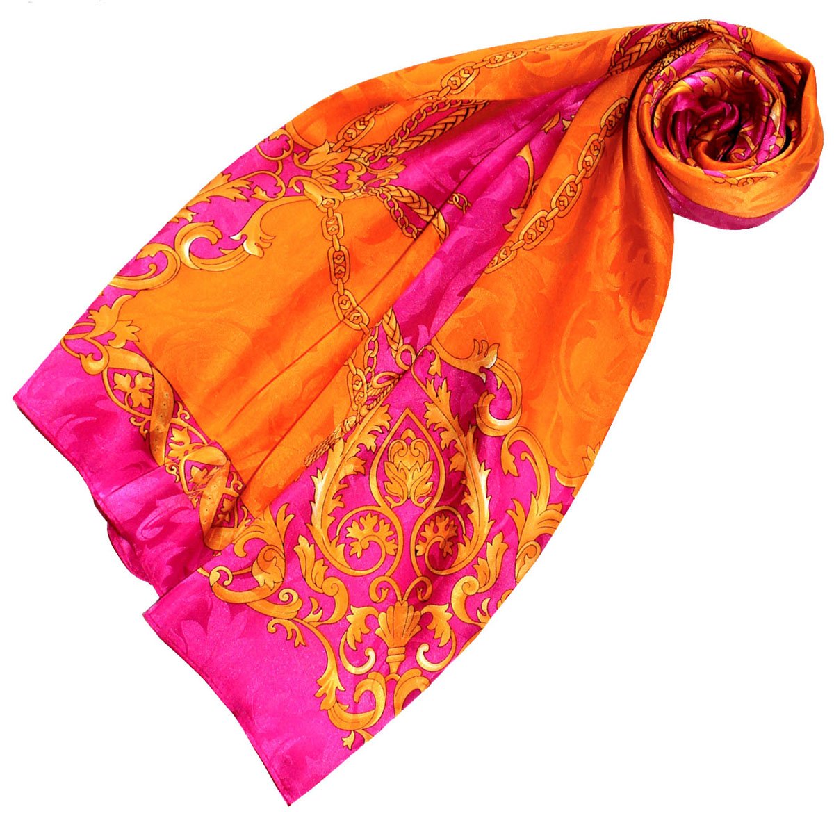 LORENZO CANA - Luxus Seidentuch Damast 100% Seide gewebt bedruckt 88 cm x 88 cm opulentes Barockmuster Tuch Halstuch orange 89129