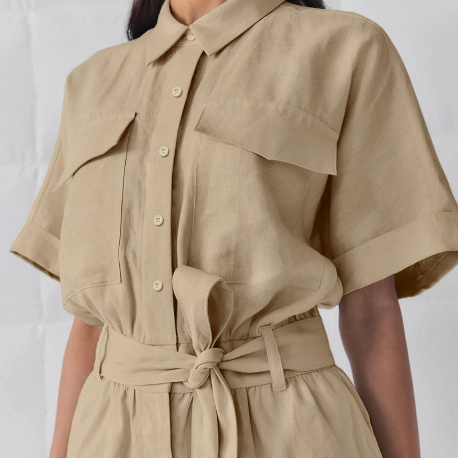 Pajacyk Z KróTkim RęKawem Dla Kobiet Casual Lace Up Button Down Szerokie Nogawki KróTkie Kombinezony