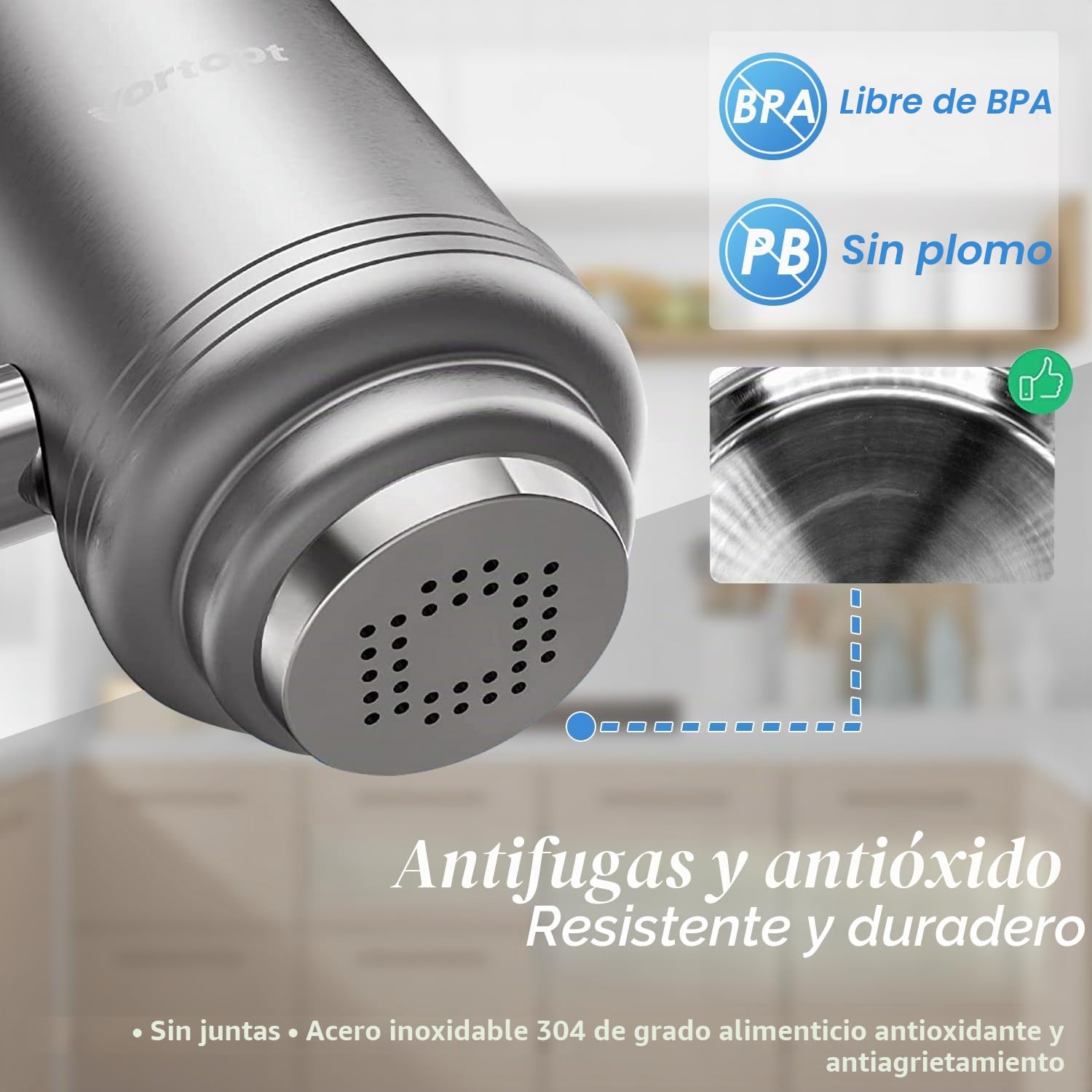 Vortopt Filtro de Agua para Grifo de Acero Inoxidable - Purificador de Agua para Grifo - Filtro Agua Grifo para Cocina, Bañera, Reduce el Plomo, el Cloro y el Mal Sabor, T2 (2 Filtros)