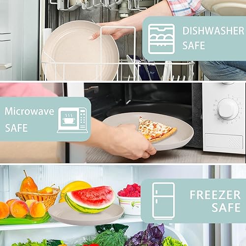 Miniatura 6 de supernal 16 platos de paja de trigo de 10 pulgadas, platos profundos para cena, platos para cena irrompibles, platos de plástico reutilizables,