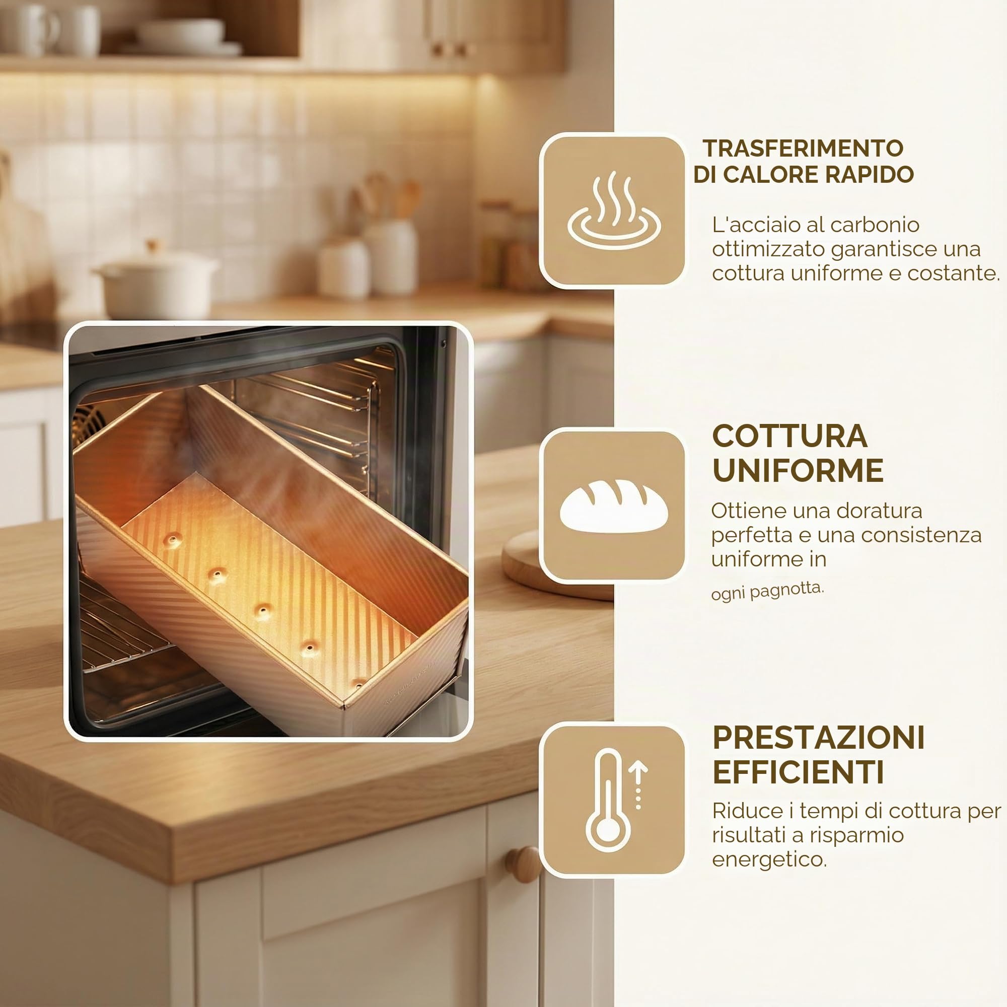 Stampo per Pane Tostato con Coperchio 32x12x11,5cm Teglia Antiaderente per Pane Tostato in Acciaio al Carbonio Stampo Pane in Cassetta con Fori di Ventilazione per Pane Toast e Torte, Oro