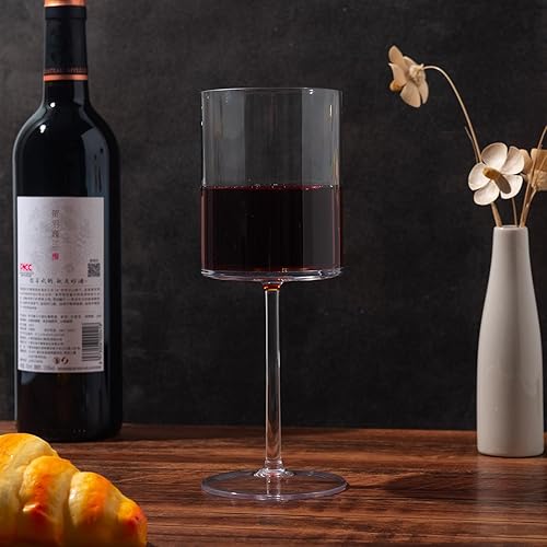 Miniatura 3 de Copas de vino cuadradas de acrílico irrompible de 14 onzas con tallo largo, juego de 6 Todo uso, vidrio transparente (transparente, grande)