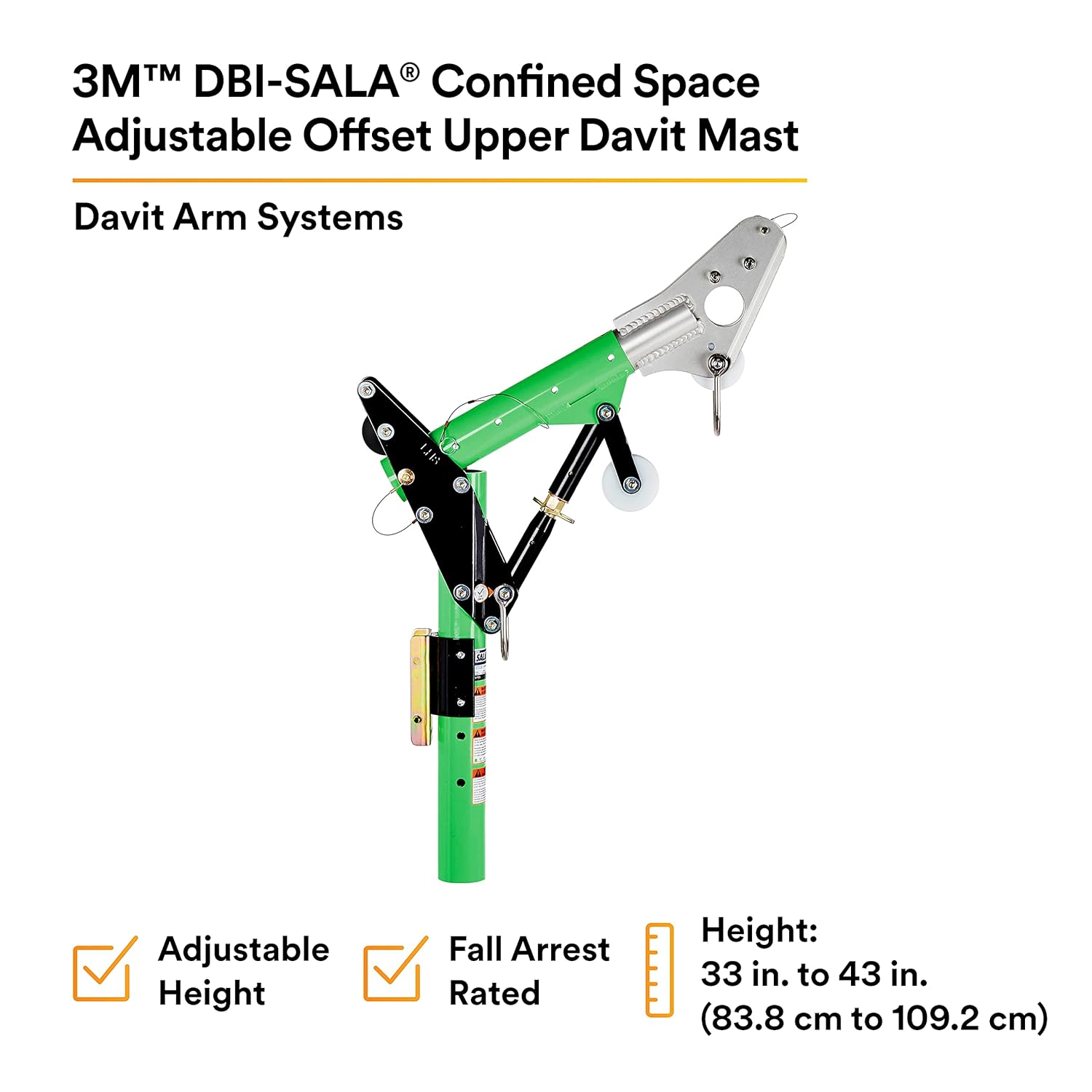 3M DBI-SALA Advanced 8518001 Davit Component, 11-1/2""-27-1/2"" Adjustable Offset Upper Davit Mast With 33""- 43"" Anchor Point Height, Aluminum - Fall Arrest Kits - 