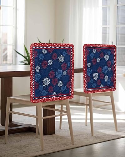 Miniatura 5 de AMZRicher Fundas para respaldo de sillas de comedor del 4 de julio, diseño de estrellas rojas, paquete de 4 unidades, color azul de verano, lavable,