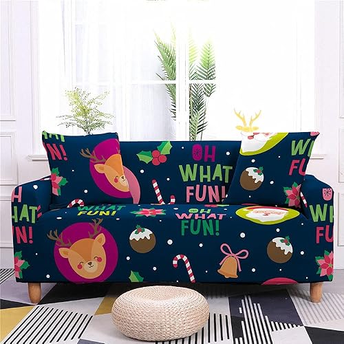 Forros para Muebles - Fundas de sofá navideñas con estampado de letras de cervatillo de dibujos animados color azul marino funda completa para sofá