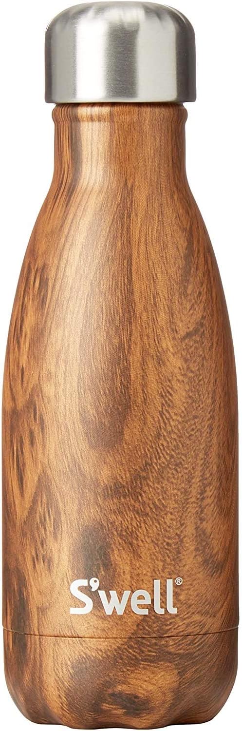 S'well TWBTEAK01 Teakwood Thermos Bottle, Wood, Brown