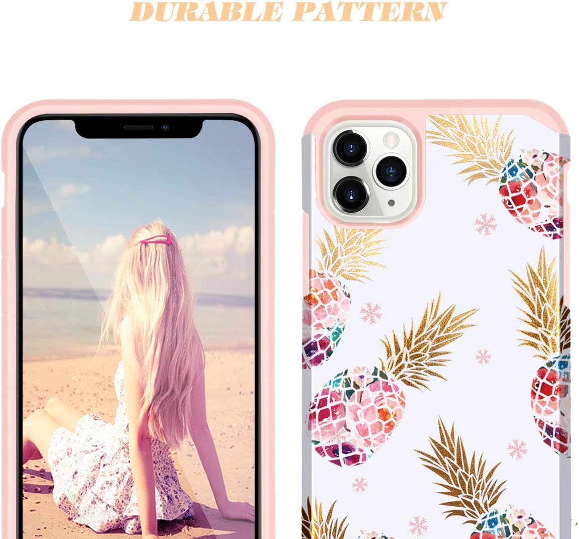 iPhone 11 Pro Max Case, Fingic Pineapple Design Hybrid Hard PC Soft Silicone TPU Slim Dual Layer Protection Glitter Bumper Shockproof Protective Phone Case for iPhone 11 Pro Max 6.5" (2019), Rose Gold