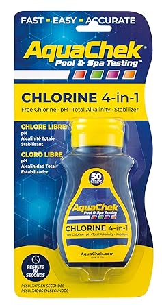 AquaChek Yellow 4-Way Pool and Spa Test Strips - 50 Yellow Test Strips - Swimming Pool Test Strips For pH, Free Chlorine, Total Alkalinity, and Cyanuric Acid - Quick and Accurate Results - Testing Kit
