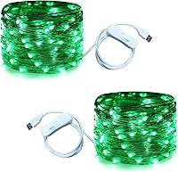 Vista 12 de RUICHEN Guirnalda de luces USB de 33 pies, 100 luces LED con interruptor de encendido/apagado (naranja, paquete de 2)