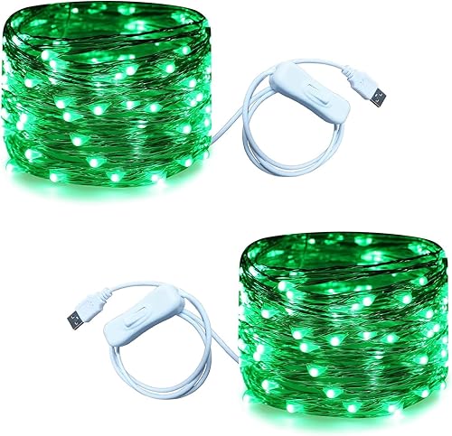 Miniatura 12 de RUICHEN Guirnalda de luces USB de 33 pies, 100 luces LED con interruptor de encendido/apagado (naranja, paquete de 2)