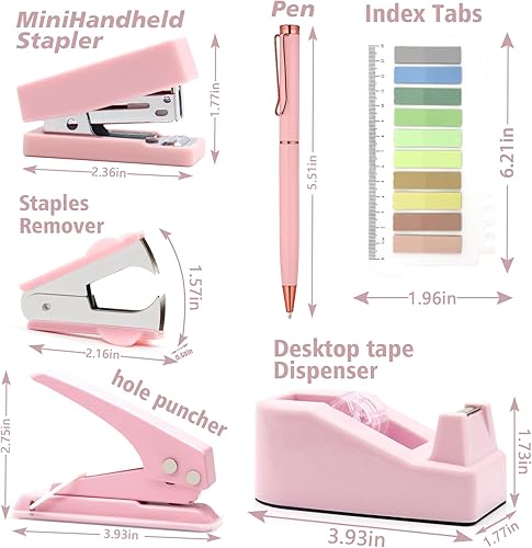 Miniatura 2 de Mini suministros de oficina rosados, accesorios de escritorio UPIHO rosa, mini grapadora y dispensador de cinta, suministros escolares con mini